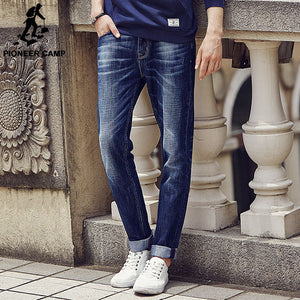 Men Slim Jeans male 100% Cotton Straight Pants Long Denim