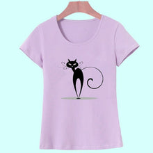 Summer Tops Casual Cotton Cat Print and Short Sleeve O-neck