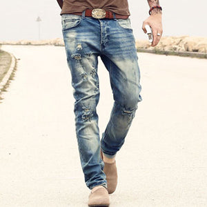 Ripped Holes Pants Korean Style Elasticity for Man