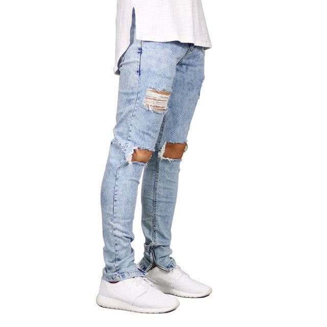 Men Jeans Stretch Destroyed Ripped Design