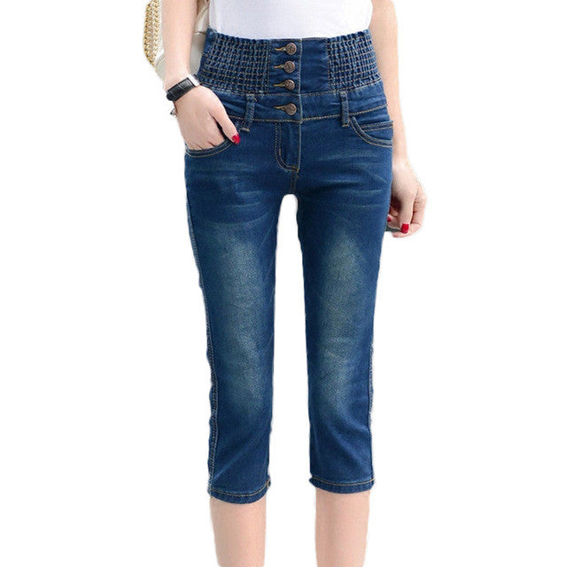 High Waist Jeans Woman Plus Size Denim Jeans with Buttons