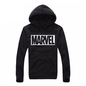 Marvel Letter Print Black Sweatshirt Men Hoodies