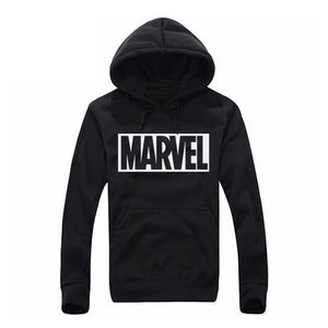 Marvel Letter Print Black Sweatshirt Men Hoodies