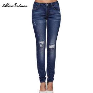 Woman Jeans For Girls Stretch Mid Waist Skinny Jeans