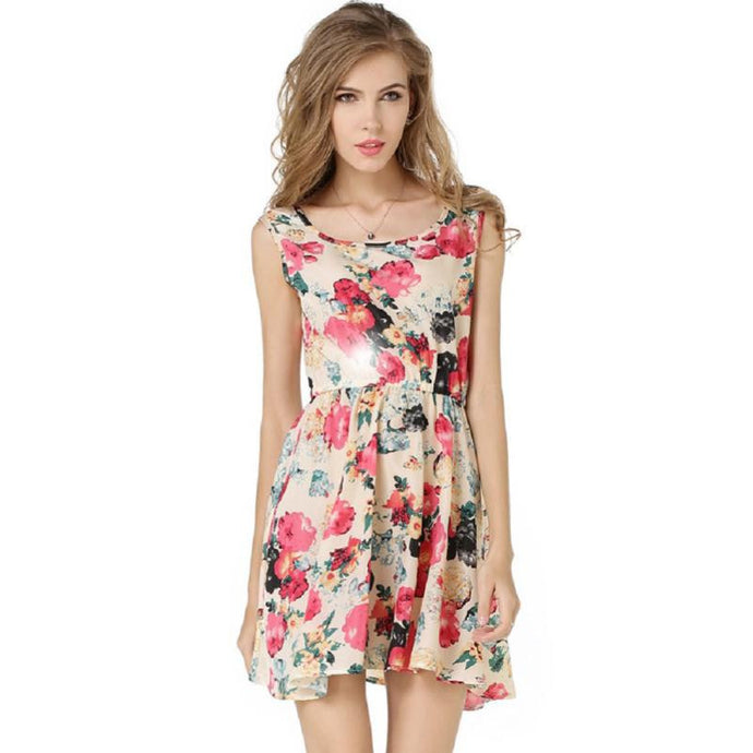 Fashion Women Summer Printed Sleeveless Mini Dresses